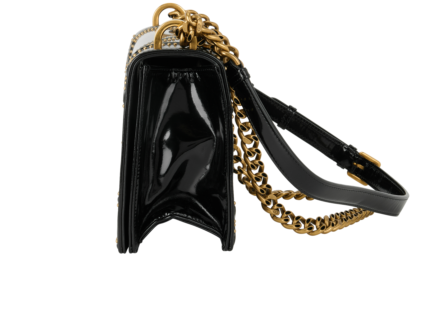 Medium Studded Diorama, &pound;1,900, Handbags, Black, Patent Leather, Bottom view